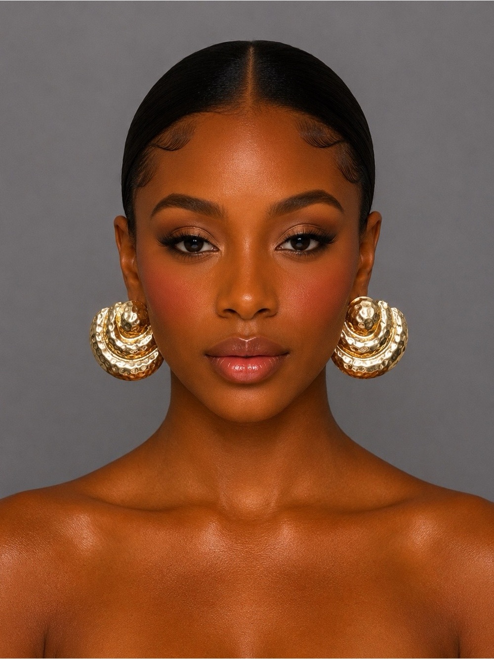 Gold Textured Hoop Earrings - Women Jewelry